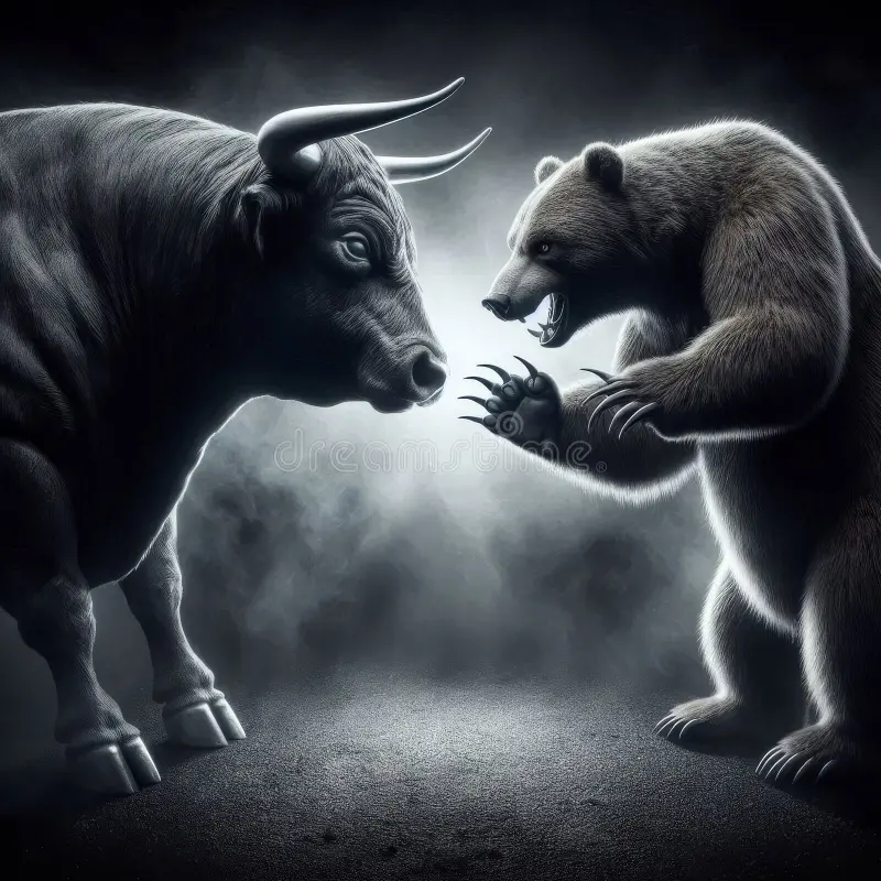 modern trading floor with multiple monitors showing financial charts, stock market data, professional traders working in dark environment, neon blue accent lighting, cyberpunk style